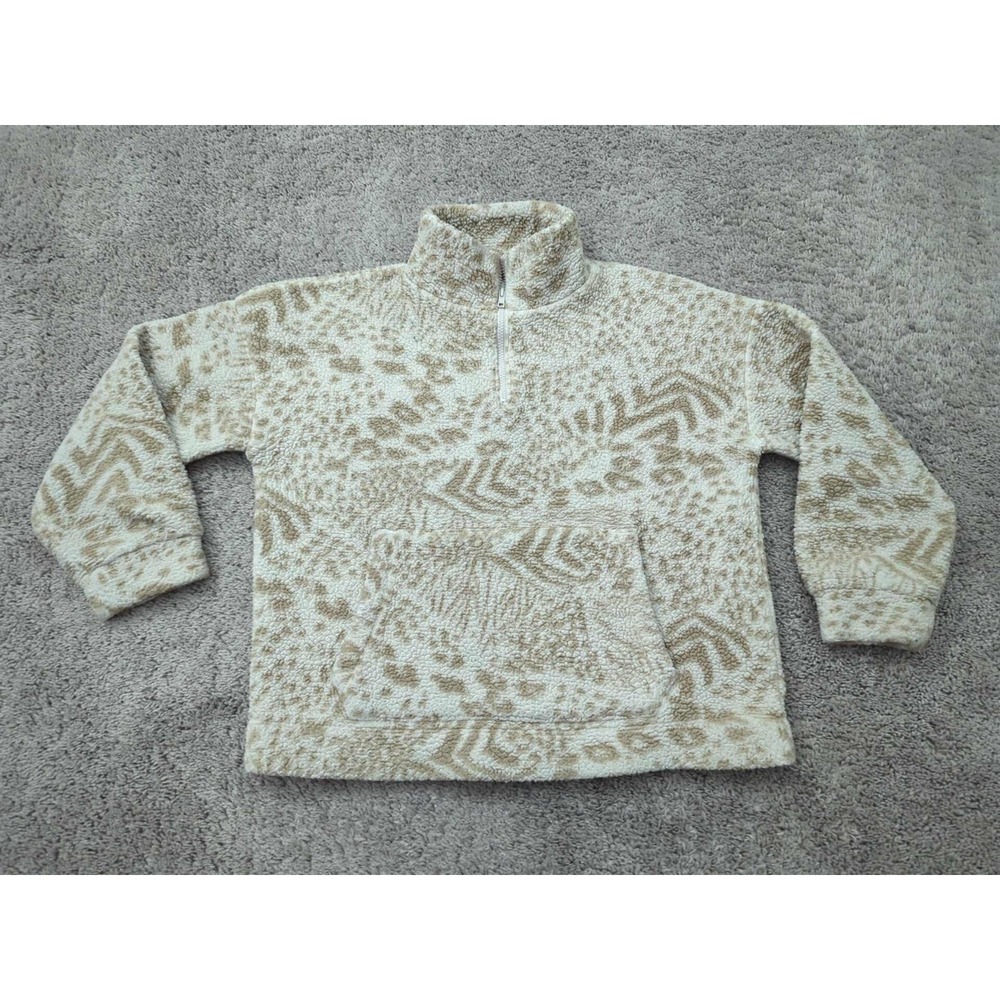 American Eagle Pullover Womens Small Beige Animal Print 1/4 Zip Sherpa Relaxed